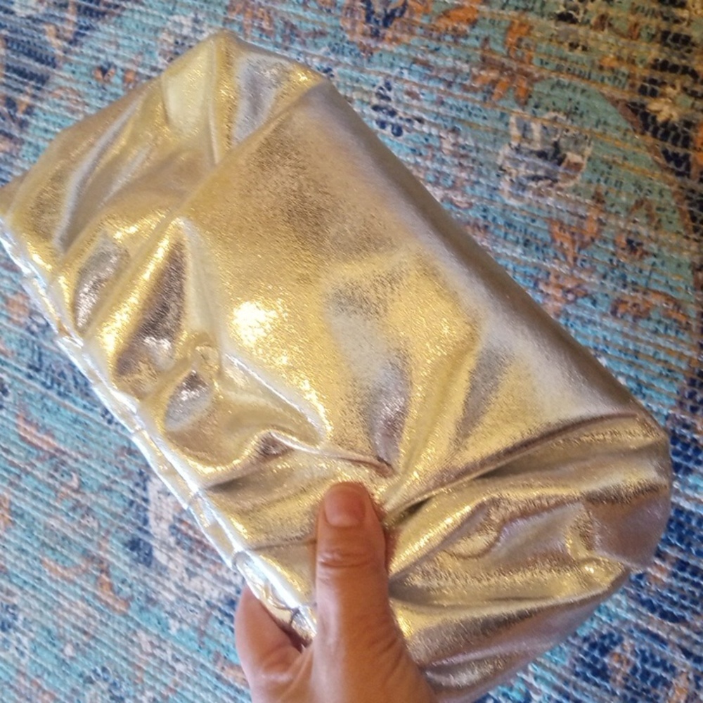 MOTF Silver Metallic Pouch Baguette Style Crossbody And/Or Clutch Bag